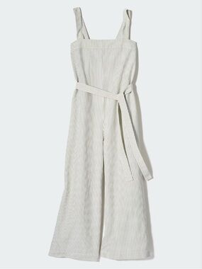 NWT UNIQLO Linen Blend Striped Wide Leg Jumpsuit Square Neck Size XS